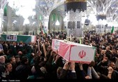 آئین وداع با پیکر پنج  شهید جنگ رمضان در حرم مطهر رضوی