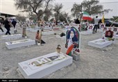 حضور 30 عالم اهل سنت و تشییع قشم در مزار گلزار شهدا و دبستان شجره طیبه میناب