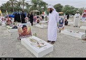 حضور 30 عالم اهل سنت و تشییع قشم در مزار گلزار شهدا و دبستان شجره طیبه میناب