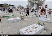 حضور 30 عالم اهل سنت و تشییع قشم در مزار گلزار شهدا و دبستان شجره طیبه میناب