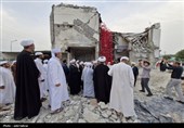 حضور 30 عالم اهل سنت و تشییع قشم در مزار گلزار شهدا و دبستان شجره طیبه میناب
