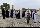 حضور 30 عالم اهل سنت و تشییع قشم در مزار گلزار شهدا و دبستان شجره طیبه میناب