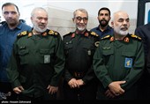 سردار محمد کرمی فرمانده نیروی زمینی سپاه، سردار قاسم رضایی جانشین فرمانده کل انتظامی کشور و سردار علی فدوی جانشین سابق فرمانده کل سپاه در مراسم بزرگداشت سپهبد شهید محمد پاکپور