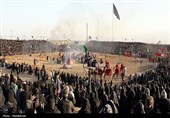 آیین خیمه‌برداری نوش‌آباد با یاد شهدای میناب برگزار شد