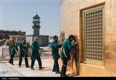 آماده‌سازی حرم مطهر رضوی در آستانه تشییع رهبر شهید انقلاب