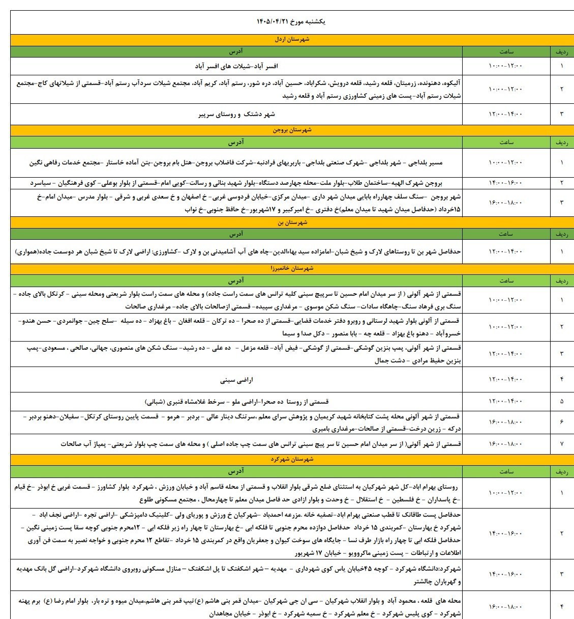 جزئیات قطعی برق امروز 21 تیرماه در چهارمحال و بختیاری+جدول اخبار استان چهارمحال و بختیاری , اخبار شهرکرد ,