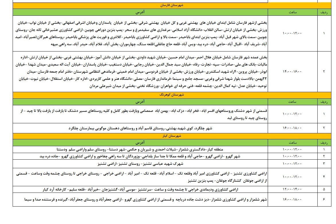 جزئیات قطعی برق امروز 21 تیرماه در چهارمحال و بختیاری+جدول اخبار استان چهارمحال و بختیاری , اخبار شهرکرد ,