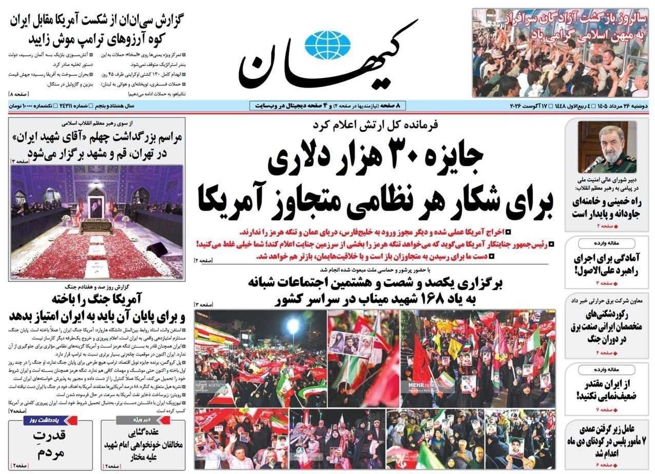 روزنامه وطن امروز , روزنامه کیهان , روزنامه خراسان , روزنامه جوان , روزنامه همشهری , روزنامه جام جم , روزنامه فرهیختگان , روزنامه اینترنتی صدای ایران , 
