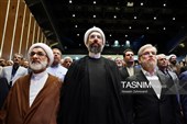 از راست: حسین سیمایی صراف وزیر علوم، حجت الاسلام مصطفی رستمی رئیس نهاد مقام معظم رهبری و حجت‌الاسلام عبدالحسین خسروپناه دبیر شورای عالی انقلاب فرهنگی در دانشگاه‌ها در یکصدمین اجلاسیه رؤسای دانشگاه‌ها و مؤسسات آموزش عالی، پژوهشی و فناوری