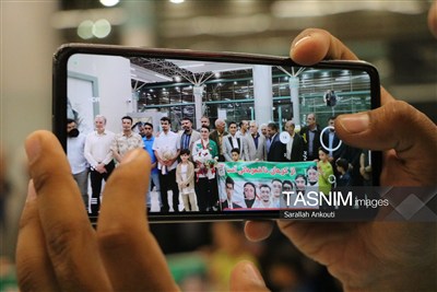 استقبال از مدال‌آوران مسابقات آسیایی اردن در فرودگاه کرمان