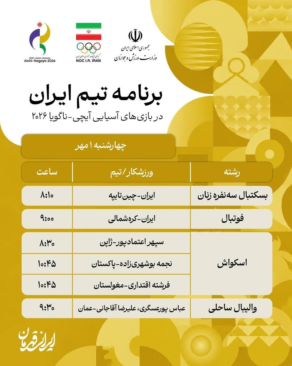 ورزش , بازیهای آسیایی 2026 ناگویا ,