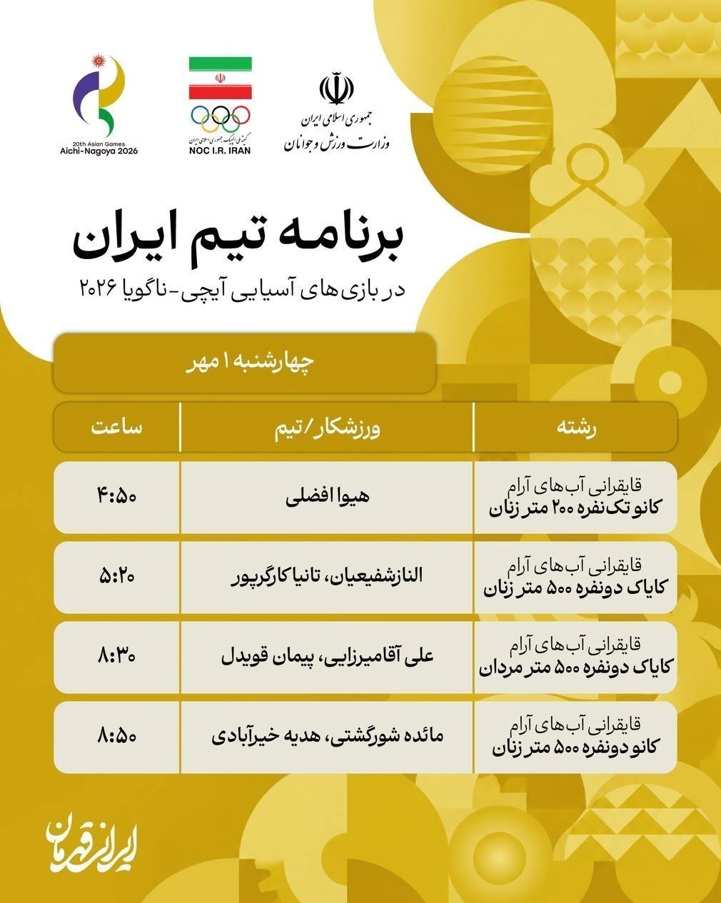بازیهای آسیایی 2026 ناگویا , روئینگ , ووشو , ووشو ایران , ورزش بانوان , ورزش بانوان ایران ,