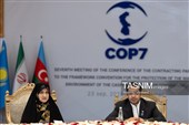 آرمان خورسند، رئیس مرکز امور بین‌الملل و کنوانسیون‌های سازمان حفاظت محیط زیست و سمیه رفیعی، عضو هیئت‌رئیسه مجلس و رئیس فراکسیون محیط زیست، در هفتمین اجلاس کنفرانس اعضای کنوانسیون تهران